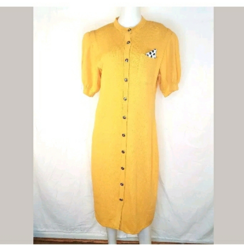 ST. John Marie Gray Yellow Button Down Shift Dress